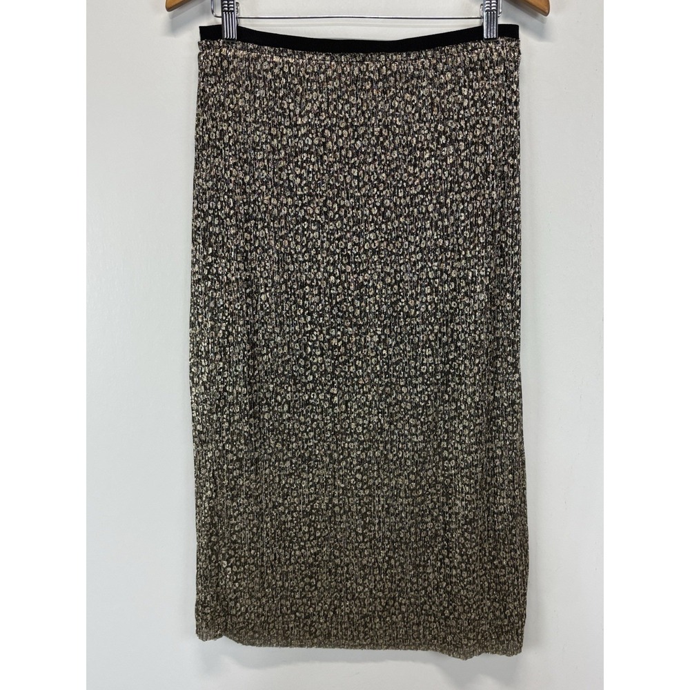 Maeve By Anthropologie Anina Midi Skirt Sz 8 Black Gold Shimmer Stretch Pullon